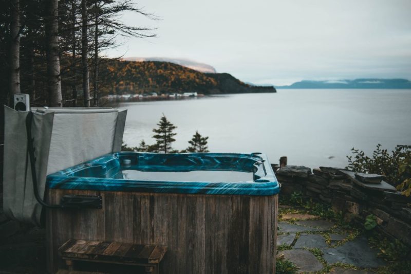 Enjoying your new hot tub installation.